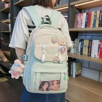 Шить рюкзак женский рюкзак большой емкости цветных блоков студенческий школьный класс пригородная компьютерная сумка чёрный