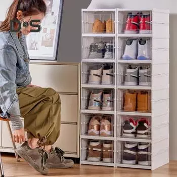 Шкаф для хранения обуви, складная полка для обуви с прозрачной пыленепроницаемой дверцей, портативный, легко собираемый, ящики для обуви для спальни, гостиной белый