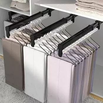 Шкаф для хранения одежды Вешалка для одежды Держатели для брюк Телескопические полки для брюк Вешалка для демпфирования Push-pull