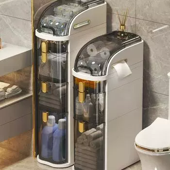 Шкаф для хранения в ванной комнате, 3-х уровневый напольный шкаф, прозрачный ящик, органайзер с крышкой, водонепроницаемый органайзер для кухни, полки для ванной белый