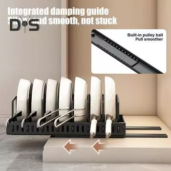 Шкаф для кастрюль, держатель для крышек, выдвижной органайзер для кастрюль и сковородок, регулируемая конструкция, простая установка, многоцелевой выдвижной ящик, полка для хранения посуды чёрный