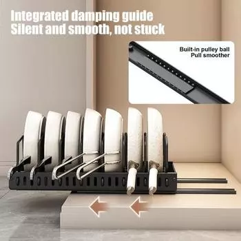 Шкаф для кастрюль, держатель для крышек, выдвижной органайзер для кастрюль и сковородок, регулируемая конструкция, простая установка, многоцелевой выдвижной ящик, полка для хранения посуды чёрный