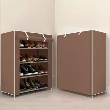 Шкаф для обуви Пылезащитный тканевый органайзер Простое хранение Многослойная полка для обуви Нетканые материалы Бытовая экономного типа Полка для обуви Шкаф коричневый