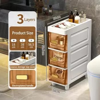 Шкаф для ванной комнаты 3/4/5/6 ярусный водонепроницаемый органайзер для ванной комнаты полки узкий шкаф для хранения туалета для угла 3 layers коричневый