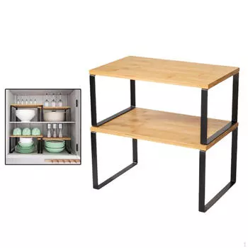 Шкаф-органайзер, полка, прилавок, стойка, прочная, из бамбука и железа, стеллаж для хранения приправ, 2 яруса