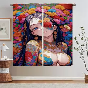 Шкафы для украшения гостиной Акриловая роспись Стиль занавески Роскошные занавески для гостиной на распродаже Комплект из 2 шт. W50xH70cmx2pcs-CL