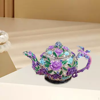 Шкатулка для безделушек в виде чайника, расписанная вручную, шкатулка для хранения драгоценностей, украшение для дома, эмалированный органайзер для ювелирных изделий