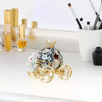 Шкатулка для безделушек в виде кареты с кроликом, эмалированный органайзер для украшений, держатель для браслетов, изделий ручной работы и колец