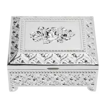 Шкатулка для безделушек, винтажный узор розы, тисненый однослойный откидной верх, цинковый сплав, подарочная коробка для хранения ювелирных изделий серебряный