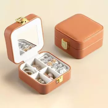Шкатулка для драгоценностей, экологически чистый, износостойкий, из искусственной кожи, небольшой органайзер для ювелирных изделий, витрина для путешествий коричневый