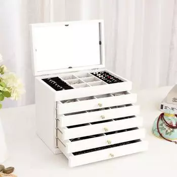 Шкатулка для драгоценностей Большая Деревянная Многоярусная Белая белый