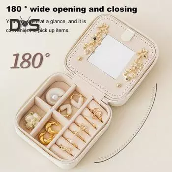 Шкатулка для драгоценностей Большая вместимость Съемная перегородка Искусственная кожа Портативный фланелевый внутренний органайзер для сережек, ожерелий, колец Портативный ювелирный футляр белый