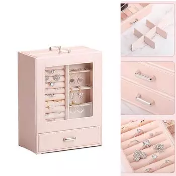 Шкатулка для драгоценностей из кожи для девочек и женщин, чехол для хранения, держатель для ювелирных изделий, аксессуары для ожерелий, сережек, держатель для ювелирных изделий чёрный