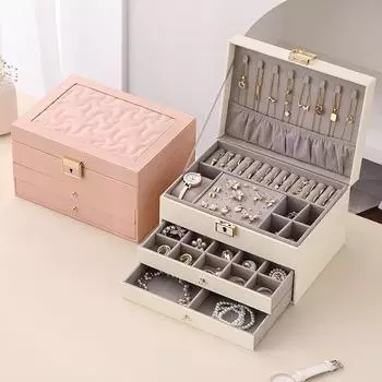 Шкатулка для драгоценностей, кожаная многофункциональная многослойная шкатулка для драгоценностей, большая вместительная шкатулка для хранения ожерелья, кольца, ювелирных изделий, домашняя шкатулка для хранения чёрный