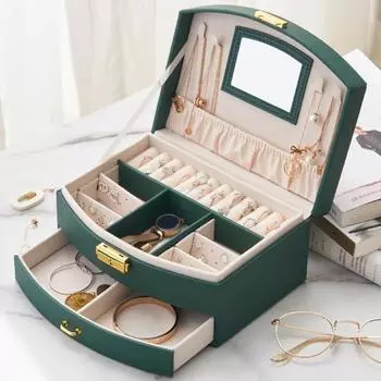 Шкатулка для драгоценностей Портативная модная шкатулка большой емкости с ящиком для драгоценностей Многослойный чехол для браслета для дома розовый