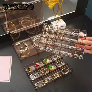 Шкатулка для драгоценностей Прозрачная шкатулка для драгоценностей Многослойная коробка для хранения ювелирных изделий большой емкости Шкатулка для сережек Шкатулка для драгоценностей 12*7.5cm розовый
