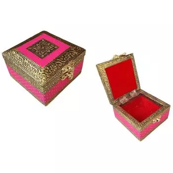 Шкатулка для драгоценностей ручной работы, свадебная шкатулка, деревянная шкатулка для драгоценностей, золото, шкатулка для драгоценностей для женщин, современный дизайн, подарочная коробка Ракхи для брата и сестры (розовый) розовый