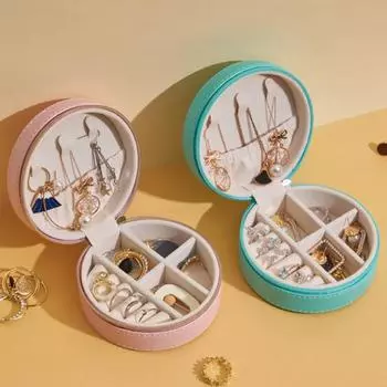 Шкатулка для драгоценностей, водонепроницаемая, портативная, легкая, изысканная, круглая форма, держатель для хранения ювелирных изделий для женщин красный