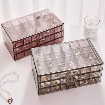 Шкатулка для хранения украшений из 72 ячеек, прозрачная многослойная вместительная для колец, сережек-гвоздиков, ожерелья, браслета, ящик. белый