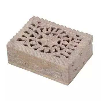 Шкатулка для хранения украшений с цветочной резьбой из мыльного камня 10,16 см