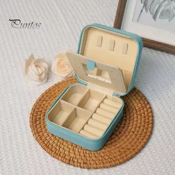 Шкатулка для хранения ювелирных изделий с мягкой подкладкой, застежкой-молнией, несколькими отделениями, серьгами, предметами первой необходимости, маленькая шкатулка для ювелирных изделий с зеркалом розовый