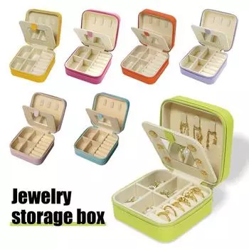 Шкатулка для хранения ювелирных изделий с мягкой подкладкой, застежкой-молнией, несколькими отделениями, серьгами, предметами первой необходимости, маленькая шкатулка для ювелирных изделий с зеркалом розовый