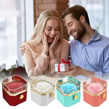 Шкатулка для колец с ящиком в виде консервированных роз, портативный органайзер для ювелирных изделий светло-синий