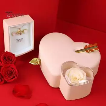 Шкатулка для украшений в форме сердца со стрелами, консервированные розы, мягкая подкладка, кольца, ожерелья, органайзер для хранения подарков на годовщину красный