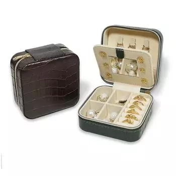 Шкатулки из искусственной кожи с крокодиловым принтом для колец, переносные серьги, для хранения дома коричневый