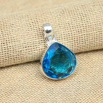 Шкентель стерлингового серебра 925 ювелирных изделий драгоценной камня голубого топаза Хандмаде чудесный для нее 1.377 Inches синий
