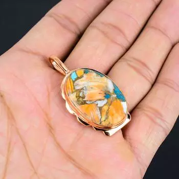 Шкентель ювелирных изделий ручной работы из драгоценного камня колючей устрицы антикварный для свадебного подарка 1.85 Inches оранжевый