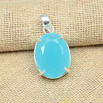Шкентель ювелирных изделий стерлингового серебра 925 голубых драгоценных камней халцедона Хандмаде на День благодарения 1.57 Inches синий