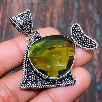 Шкентель ювелирных изделий стерлингового серебра драгоценной камня перидота 925 рыб Хандмаде на День памяти 1.97 Inches зелёный