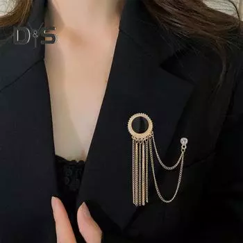 Школьная брошь в консервативном стиле, винтажная цепочка в темно-синем стиле с кисточками, декор со стразами, противоскользящая шляпа, сумка, одежда, пальто, украшение на грудь, булавка чёрный