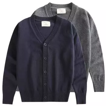 Школьная форма Детская куртка с длинными рукавами Детский свитер Кардиган Одежда для родителей и детей Вязаный кардиган для детей среднего и большого размера 100cm серый