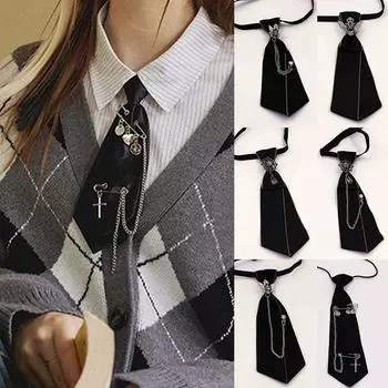 Школьная форма унисекс, ювелирные изделия со стразами и кристаллами, черная лента, галстук, воротник для мальчиков, галстуки на шею JK As the picture