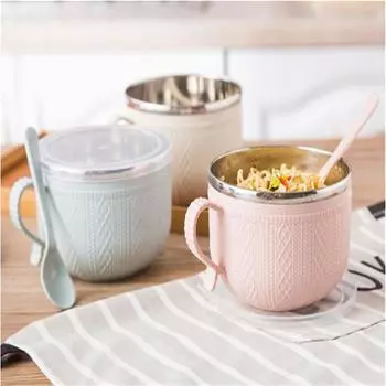 Школьная миска для лапши, контейнер для еды, портативный студенческий суп, термостойкая герметичная коробка для бенто one size синий