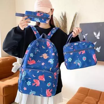 Школьная сумка большой емкости с принтом динозавра, студенческий рюкзак, женский рюкзак с сумкой для обеда, сумка-ручка для мальчиков и девочек фиолетовый