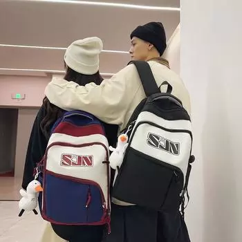 Школьная сумка большой емкости, женская младшая школа, старшая школа, цветной контрастный рюкзак, дорожный рюкзак чёрный