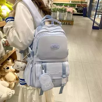 Школьная сумка большой емкости, женский рюкзак для 4-6 классов, однотонный студенческий рюкзак с портмоне для монет чёрный