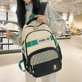 Школьная сумка большой емкости, женский рюкзак с полосатым принтом, школьный рюкзак для школьников средней школы фиолетовый