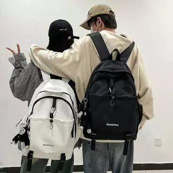 Школьная сумка большой вместимости, женский легкий рюкзак на шнурке для учащихся начальной и средней школы, дорожный рюкзак для занятий спортом на открытом воздухе чёрный