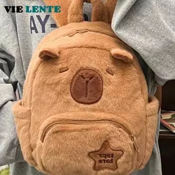 Школьная сумка Capibala Plush Capybara Bag Повседневная универсальная меховая сумка Рюкзак большой вместимости Школьная сумка Mochila