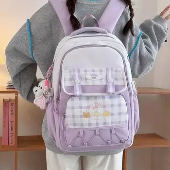 Школьная сумка Color Block, большая вместимость, рюкзак в стиле колледжа фиолетовый