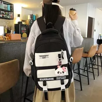 Школьная сумка Color Block, женская, большая вместительная дорожная сумка, студенческий компьютерный рюкзак чёрный