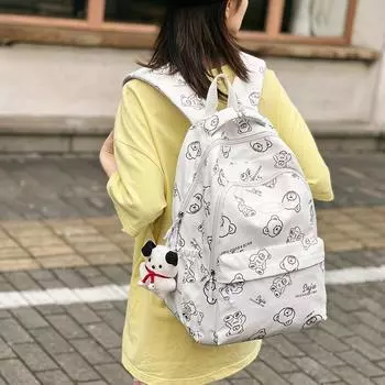 Школьная сумка для девочек младшего школьного возраста, легкий студенческий рюкзак, женский нейлоновый рюкзак с принтом медведя чёрный