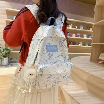 Школьная сумка для девочек с граффити и принтом для старшеклассников, рюкзак большой емкости белый