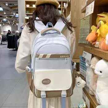 Школьная сумка для кампуса, женский старшеклассник, рюкзак контрастного цвета, рюкзак большой вместимости серый