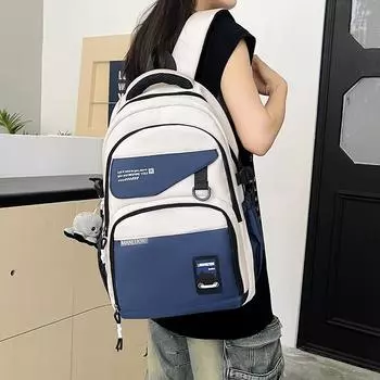 Школьная сумка для школьников средней школы, рюкзак с цветными блоками, большая емкость, спортивный рюкзак для мужчин синий
