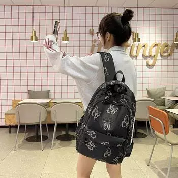 Школьная сумка для средней школы с принтом бабочек, женский легкий рюкзак большой вместимости для путешествий зелёный